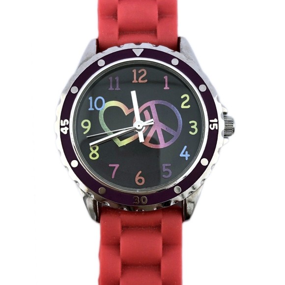 ACCUTIME WATCH CORP Love Peace & Harmony Rainbow Colored Wrist Band 0112 - Picture 1 of 7
